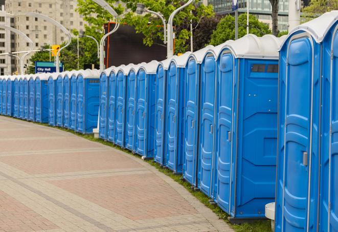Seasonal porta potty units set up at a Lexington, Kentucky venue